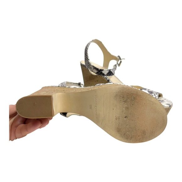 Marc Fisher 10M Snake Print Platform Open Toe Heels Ankle Strap Mob Wife Party - Picture 9 of 10